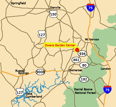 Directions to Owens Garden Center and Landscaping in Somerset, Kentucky, serving Mt. Veron, London, Russell Springs, Lake Cumberland, Danville and Springfield, Kentucky homes and businesses. 